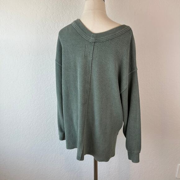 Aerie Oversized V-Neck Sweatshirt size Medium Green Ribbed - Picture 6 of 9